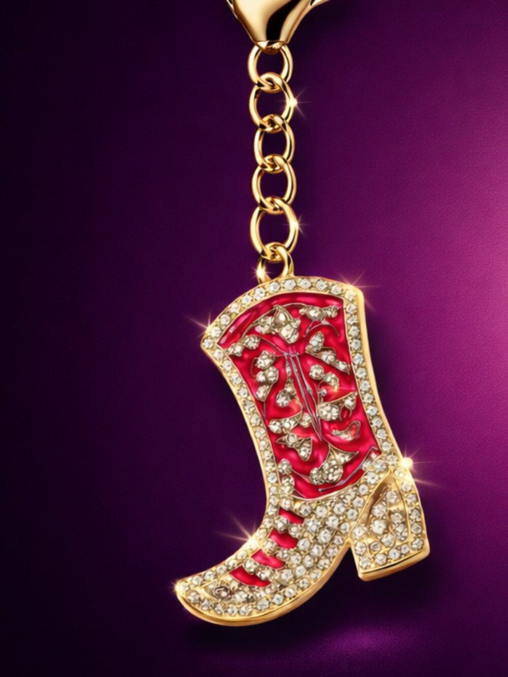 Rhinestone Cowboy Boot Keychain Set of 3 โ Western Bling Crystal Bag Charms - Picture 2 of 6
